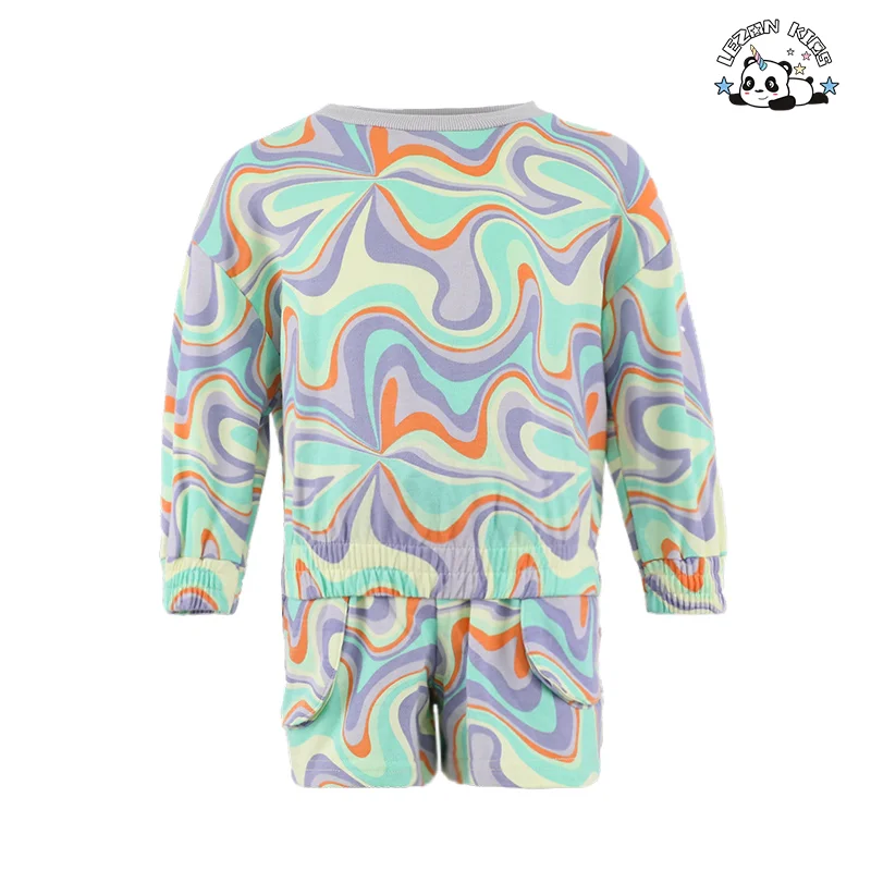 LEZONKIDS - Special Design Kids Pullover Sweatshirt Suit Cotton Fabric Top and Short Girl's Clothing Sets